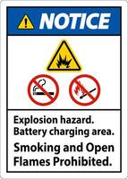 Notice Sign Explosion Hazard, Battery Charging Area, Smoking And Open Flames Prohibited vector