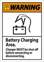 Warning Sign Battery Charging Area, Charger Must Be Shut Off Before Connecting or Disconnecting vector