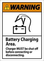 Warning Sign Battery Charging Area, Charger Must Be Shut Off Before Connecting or Disconnecting vector