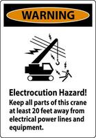 Warning Sign Electrocution Hazard, Keep All Parts Of This Crane At Least 20 Feet Away From Electrical Power Lines And Equipment vector