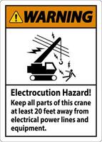 Warning Sign Electrocution Hazard, Keep All Parts Of This Crane At Least 20 Feet Away From Electrical Power Lines And Equipment vector