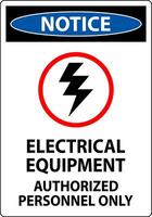 Electrical Safety Sign Notice, Electrical Equipment Authorized Personnel Only vector