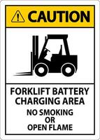 Caution Sign Forklift Battery Charging Area, No Smoking Or Open Flame vector