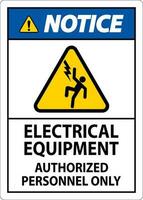 Notice Label Electrical Equipment, Authorized Personnel Only vector