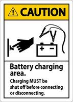 Caution First Sign Battery Charging Area, Charging Must Be Shut Off Before Connecting or Disconnecting. vector