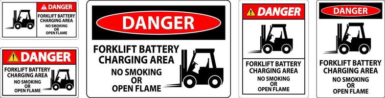 Danger Sign Forklift Battery Charging Area, No Smoking Or Open Flame vector