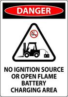 Danger Sign No Ignition Source Or Open Flame, Battery Charging Area vector