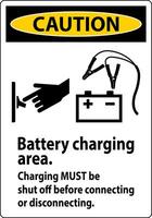 Caution First Sign Battery Charging Area, Charging Must Be Shut Off Before Connecting or Disconnecting. vector