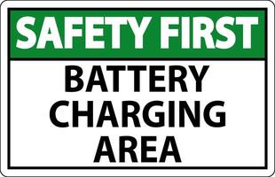 Safety First Sign Battery Charging Area On White Background vector