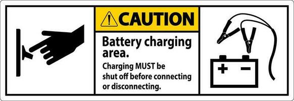 Caution First Sign Battery Charging Area, Charging Must Be Shut Off Before Connecting or Disconnecting. vector