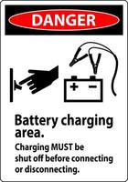 Danger Sign Battery Charging Area, Charging Must Be Shut Off Before Connecting or Disconnecting. vector