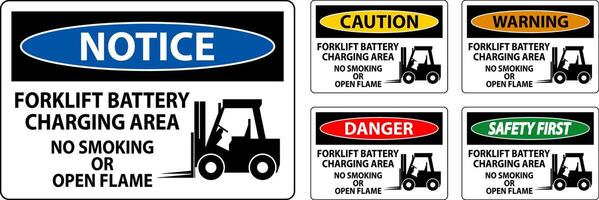 Danger Sign Forklift Battery Charging Area, No Smoking Or Open Flame vector