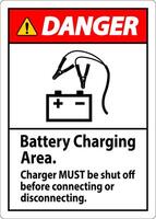 Danger Sign Battery Charging Area, Charger Must Be Shut Off Before Connecting or Disconnecting vector