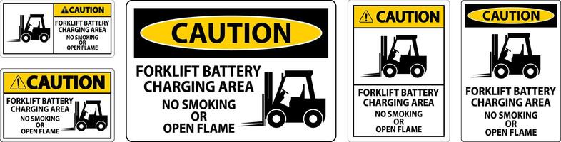 Caution Sign Forklift Battery Charging Area, No Smoking Or Open Flame vector