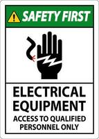 Safety First Sign Electrical Equipment, Access To Qualified Personnel Only vector