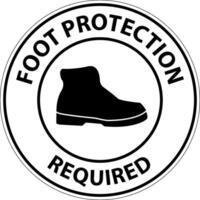 Aviso requiere protección para los pies signo de pared sobre fondo blanco. vector