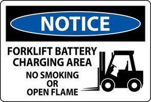 Notice Sign Forklift Battery Charging Area, No Smoking Or Open Flame vector