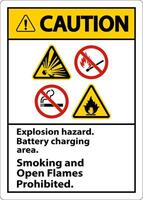 precaución firmar explosión peligro, batería cargando área, de fumar y abierto llamas prohibido vector