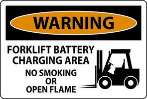 Warning Sign Forklift Battery Charging Area, No Smoking Or Open Flame vector