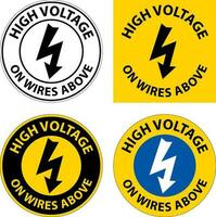 Notice High Voltage On Wires Above Sign On White Background vector