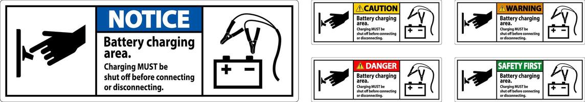 Danger Sign Battery Charging Area, Charging Must Be Shut Off Before Connecting or Disconnecting. vector