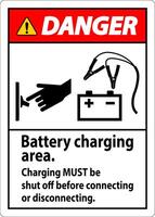 Danger Sign Battery Charging Area, Charging Must Be Shut Off Before Connecting or Disconnecting. vector
