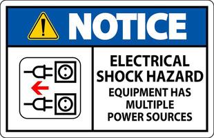 Notice Sign Electrical Shock Hazard, Equipment Has Multiple Power Sources vector