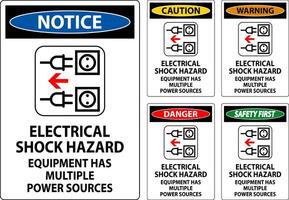 Danger Sign Electrical Shock Hazard, Equipment Has Multiple Power Sources vector