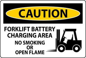 Caution Sign Forklift Battery Charging Area, No Smoking Or Open Flame vector