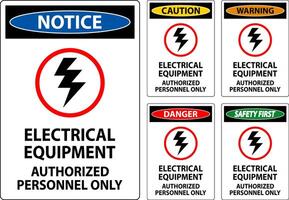 Electrical Safety Sign Danger, Electrical Equipment Authorized Personnel Only vector