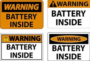 Warning Sign Battery Inside On White Background vector