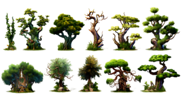 Tree set illustration collection transparent background ai generated png