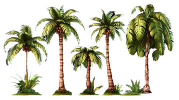 Palm tree set illustration collection transparent background ai generated png