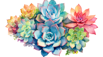 Watercolor succulent illustration collection transparent background ai generated png