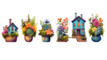 House plants set illustration collection transparent background ai generated png