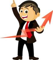 Character of businessman holding growth infographic arrow. vector
