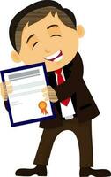 Character of a Businessman with certificate. vector