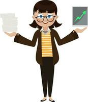 Young business girl holding tablet and papers. vector