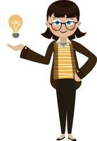 Young business girl holding a bulb. vector