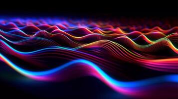 Colorful Neon Waves 3D Rendering, Glowing Neon Abstraction photo