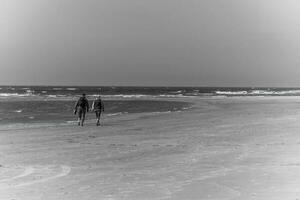 greyscale shot  of  sea and beach at the dutch North Sea photo