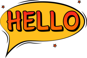 Hello, comic burst with red and orange colors. Text bubbles for cartoon speeches. Speech comic blast with a floating bubble. png