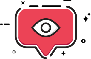 Social button with a view icon. Stylish red color flat button for social media posts. Social media button with red color. png