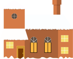 Cute Christmas-decorated houses with dense snow and vintage colors. Xmas decoration house. Wintertime townhomes with chimneys. png