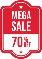 Mega Sale and seventy percent discount label with red color. Super deal and special offers discount tags. png