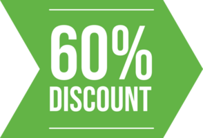 Green color sixty percent discount labels. Discount tag illustration. Super sale and special offers tags. png