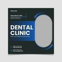 Dental clinic social media post template blue and black color vector