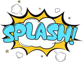 Splash, comic burst with blue and yellow colors. Blast text comic bubble with smash effect. Text bubbles for cartoons. png