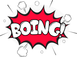 Boing, comic explosion with red and white colors. Jump text comic blast with clouds. Text bubbles for cartoons. png