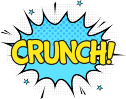 Crunch, comic explosion with blue and yellow colors. Comic bubble with smash effect and stars. Text bubbles for cartoons. png